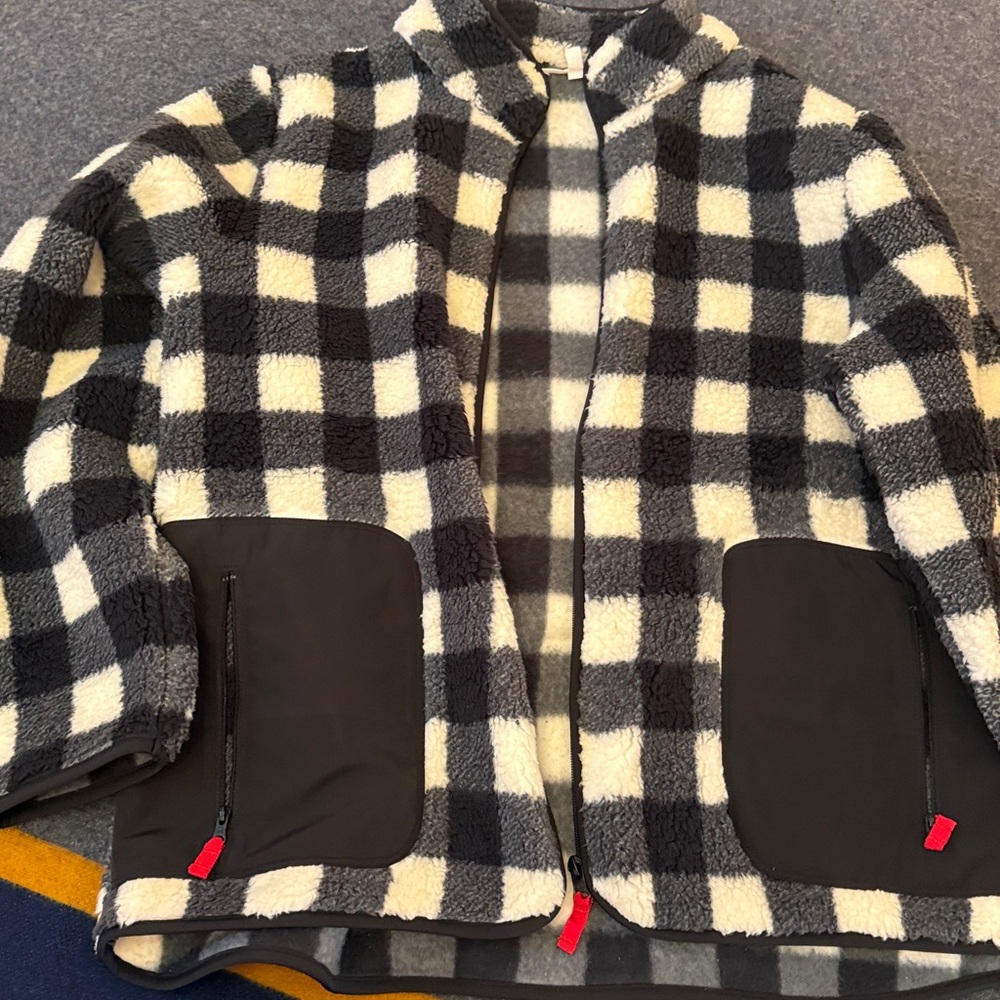 Talbots Sherpa Plaid- Black and Cream